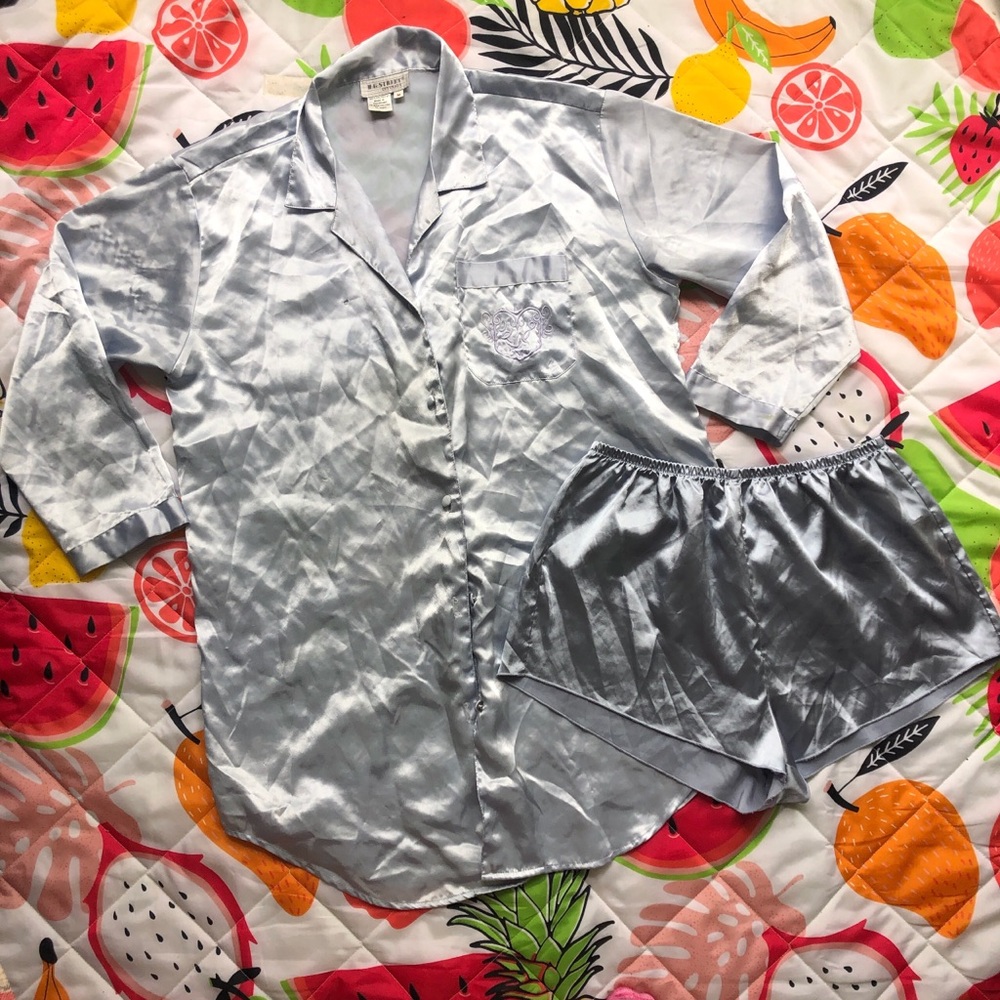 Vintage Blue satin pajama 2-piece bundle set